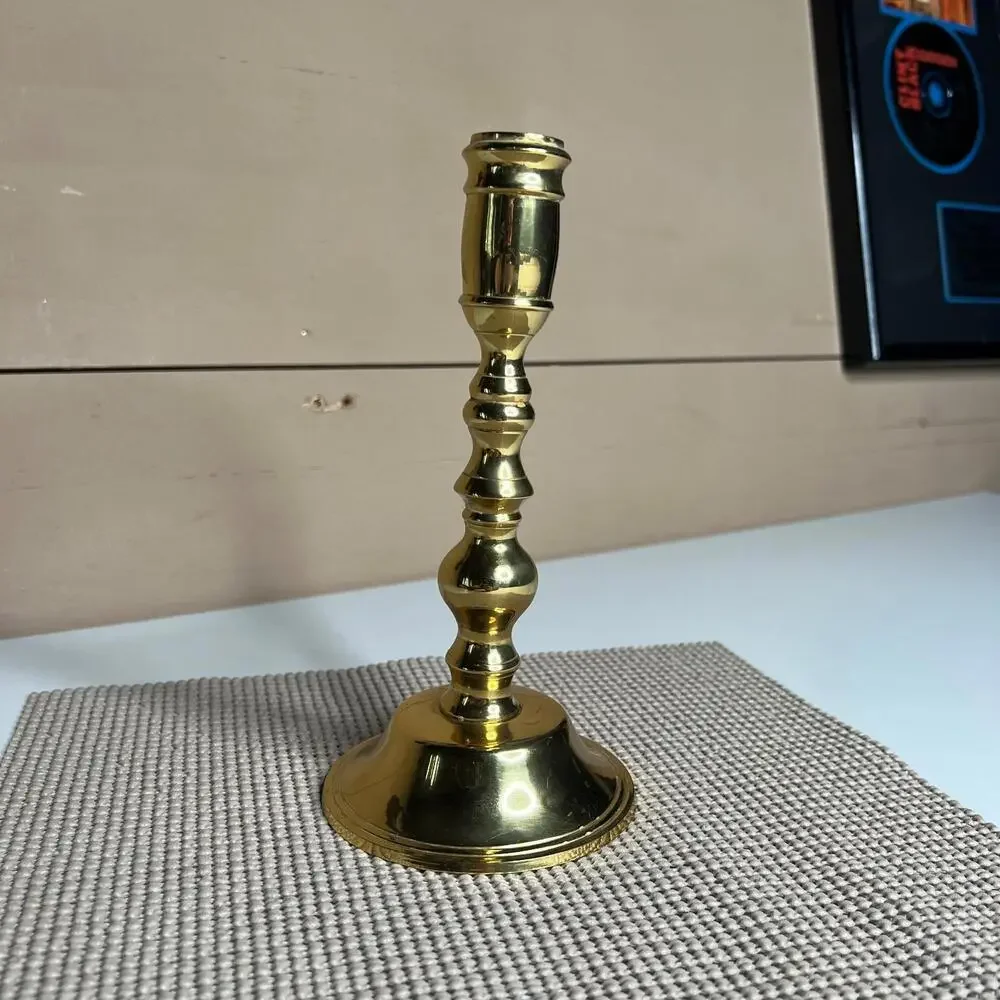 Vintage Solid Brass Candlestick Holder‎ Tall Turned Column Made in India